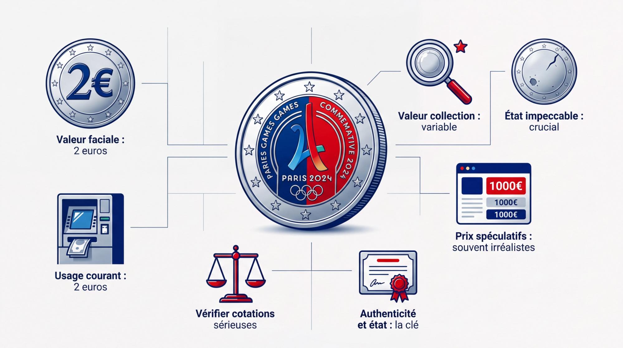 Comparaison valeur faciale et collection pièce 2 euros JO 2024