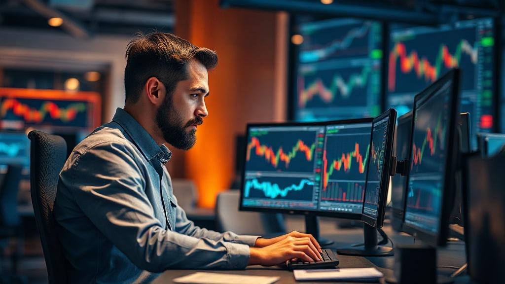 Investisseur analysant des graphiques boursiers sur un ordinateur