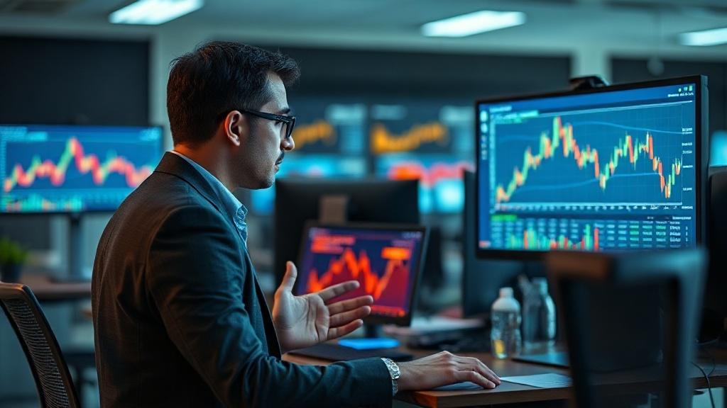 Investisseur analysant des graphiques boursiers sur deux écrans