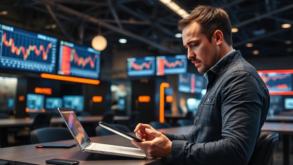 Investisseur particulier consultant des cours d'actions sur tablette