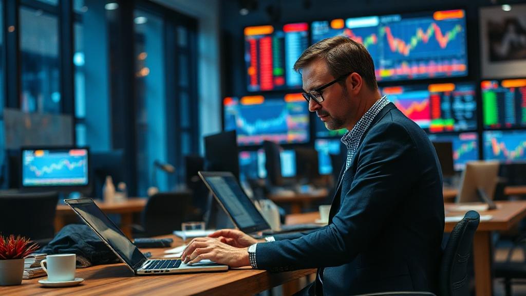 Investisseur particulier consultant son ordinateur portable avec des données boursières