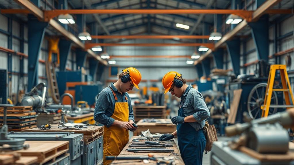 Ouvriers dans un centre de tri et de recyclage de métaux industriels