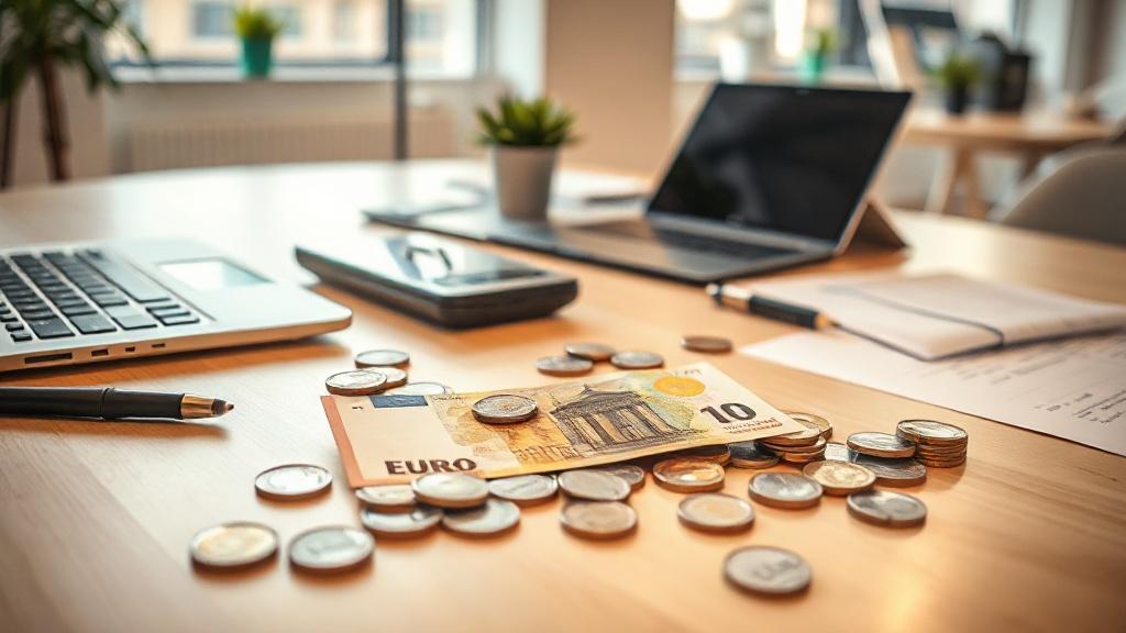 Tirelire et pièces d'euro sur une table