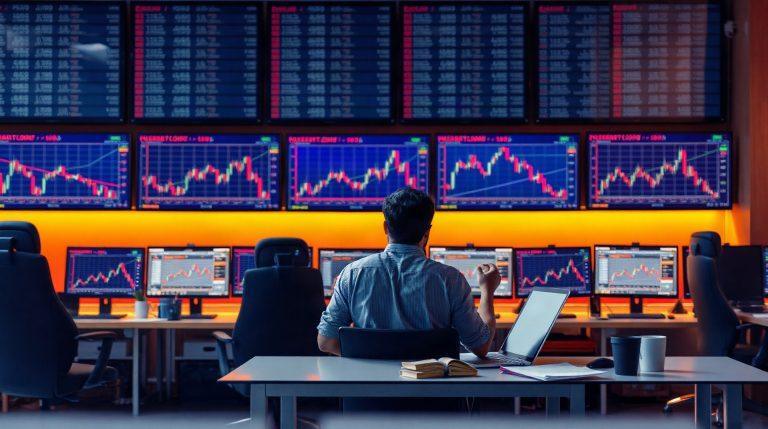 Double bottom : définition, lecture et stratégie de trading complète en 2026 Trader analysant des graphiques boursiers à son bureau