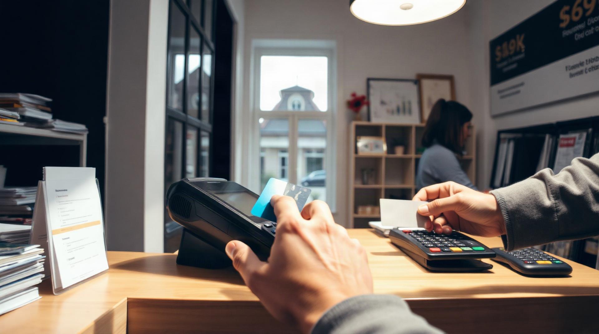 Main insérant une carte bancaire dans un terminal de paiement